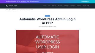 
                            10. Automatic Wordpress Admin Login in PHP - WPExplorer