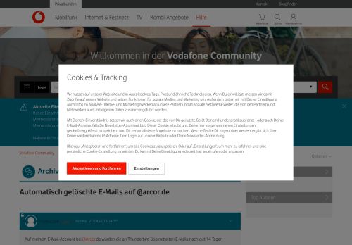 
                            3. Automatisch gelöschte E-Mails auf @arcor.de - Vodafone Community