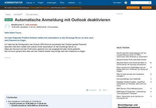 
                            1. Automatische Anmeldung mit Outlook deaktivieren - Administrator