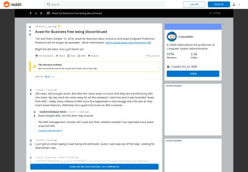 
                            13. Avast for Business free being discontinued : sysadmin - Reddit