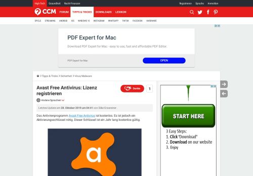 
                            8. Avast Free Antivirus: Lizenz registrieren - CCM