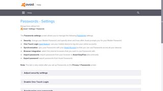 
                            2. Avast Help | Avast Antivirus: Passwords Settings