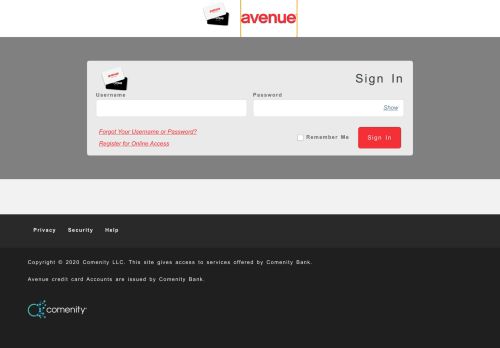 
                            3. Avenue credit card - Sign In - Comenity