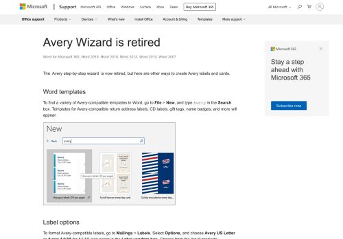 
                            11. Avery Wizard to be retired - Word - Office Support - Office 365