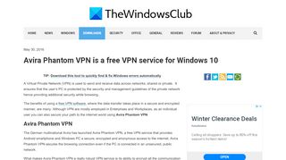 
                            8. Avira Phantom VPN is a free VPN service for Windows 10