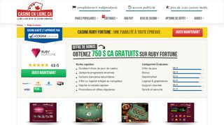 
                            12. Avis casino Ruby Fortune 2019 - Bonus gratuit de 750 $ CA