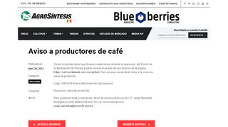 
                            12. Aviso a productores de café — Revista AgroSíntesis