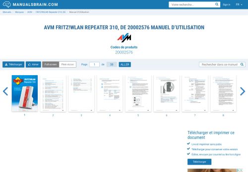 
                            6. AVM FRITZ!WLAN Repeater 310, DE 20002576 Manuel D'Utilisation ...