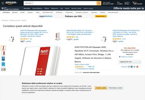 
                            10. AVM FRITZ!WLAN Repeater 450E, Ripetitore Wi-Fi Universale ...