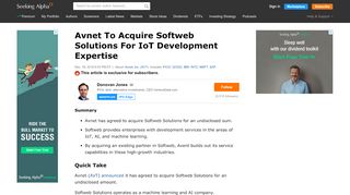 
                            10. Avnet To Acquire Softweb Solutions For IoT Development Expertise ...