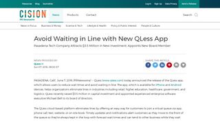 
                            13. Avoid Waiting in Line with New QLess App - PR Newswire