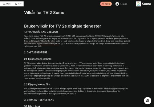 
                            11. Avtale- og brukervilkår | TV 2 Sumo