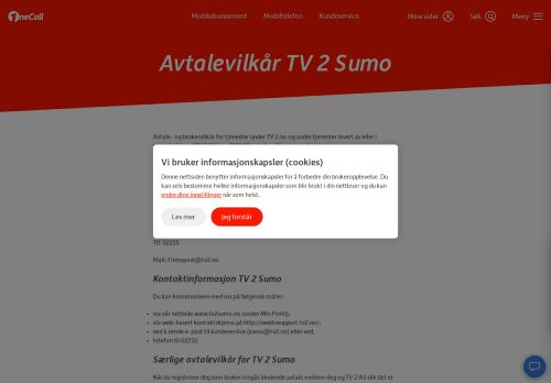 
                            7. Avtalevilkår TV 2 Sumo | OneCall