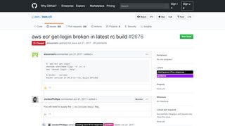 
                            10. aws ecr get-login broken in latest rc build · Issue #2676 · aws/aws-cli ...