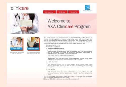 
                            13. AXA Clinicare Program Managed by MHC Medical Network Singapore