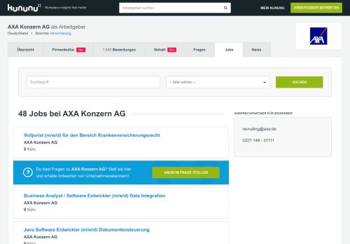
                            9. AXA Konzern Jobs: 31 Stellenangebote | kununu