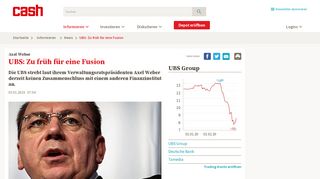 
                            7. Axel Weber - UBS: Zu früh für eine Fusion | News | cash
