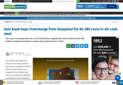 
                            10. Axis Bank buys Freecharge from Snapdeal for Rs 385 crore in all-cash ...
