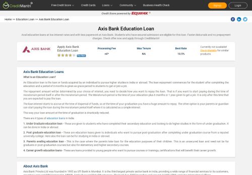 
                            7. AXIS Bank Education Loan @10.25% Lowest Rates in 24 February 2019