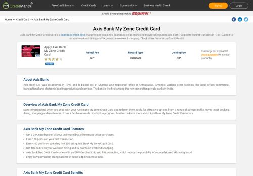 
                            7. Axis Bank My Zone Credit Card - Apply Online at CreditMantri