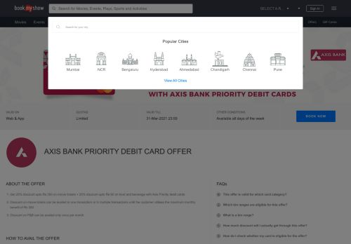 
                            9. Axis Bank Priority Debit Card Movie Ticket Offer - BookMyShow