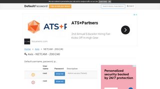 
                            6. Axis - NETCAM - 200/240 default passwords