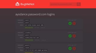 
                            4. ayodance.password.com passwords - BugMeNot