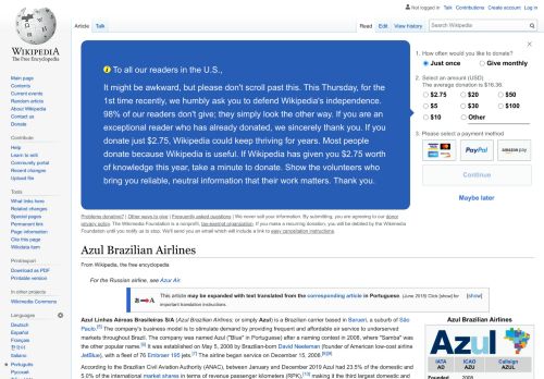 
                            13. Azul Brazilian Airlines - Wikipedia