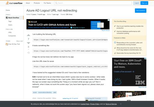 
                            11. Azure AD Logout URL not redirecting - Stack Overflow