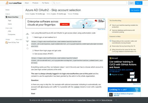 
                            8. Azure AD OAuth2 - Skip account selection - Stack Overflow