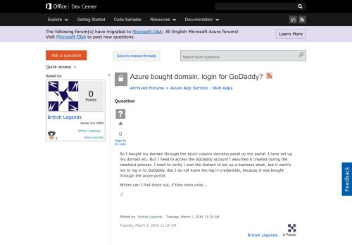 
                            12. Azure bought domain, login for GoDaddy? - MSDN - Microsoft