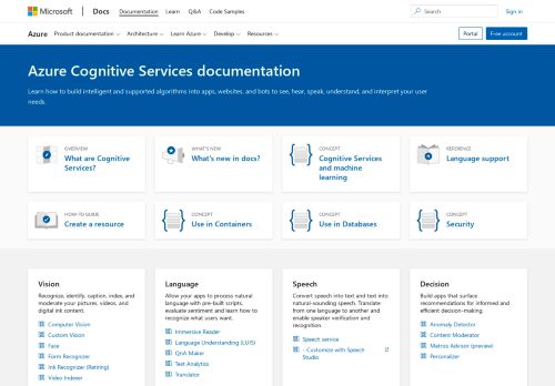 
                            3. Azure Cognitive Services Documentation | Microsoft Docs