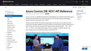 
                            3. Azure Cosmos DB REST API Reference | Microsoft Docs