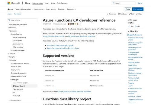 
                            13. Azure Functions C# developer reference | Microsoft Docs