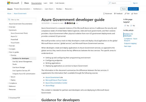 
                            6. Azure Government developer guide | Microsoft Docs