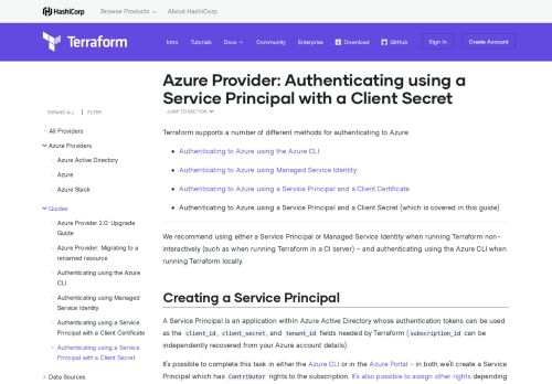 
                            11. Azure Provider: Authenticating via a Service Principal and a Client ...