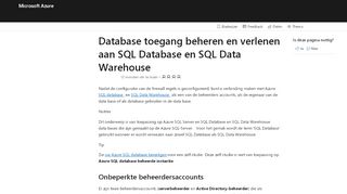 
                            3. Azure SQL-aanmeldingen en -gebruikers | Microsoft Docs