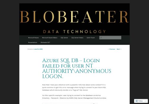 
                            10. Azure SQL DB – Login failed for user NT AUTHORITY ... - About SQL