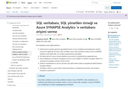 
                            2. Azure SQL oturumları ve kullanıcıları | Microsoft Docs