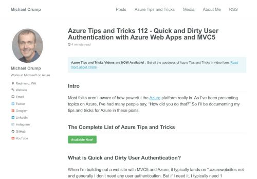 
                            13. Azure Tips and Tricks 112 - Quick and Dirty User Authentication with ...