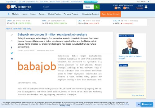 
                            11. Babajob announces 5 million registered job seekers - IndiaInfoline