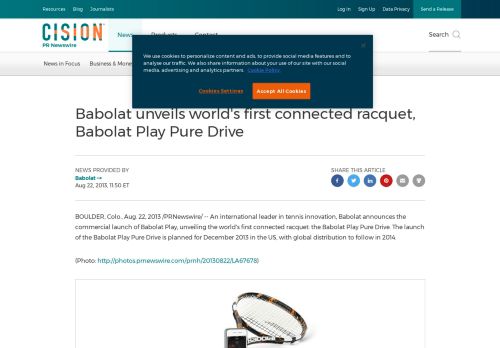 
                            13. Babolat unveils world's first connected racquet, Babolat Play Pure ...