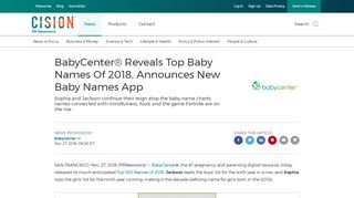 
                            10. BabyCenter® Reveals Top Baby Names Of 2018, Announces New ...