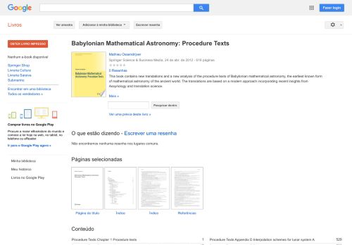 
                            5. Babylonian Mathematical Astronomy: Procedure Texts - Resultado da Pesquisa de livros Google