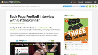 
                            13. Back Page Football interview with BettingRunner