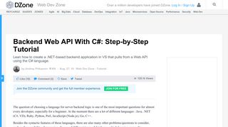 
                            12. Backend Web API With C#: Step-by-Step Tutorial - DZone Web Dev