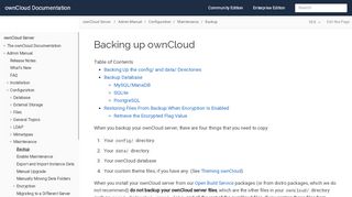 
                            7. Backing up ownCloud :: ownCloud Documentation