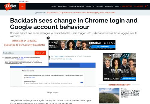 
                            7. Backlash sees change in Chrome login and Google account ... - ZDNet