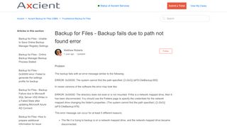 
                            10. Backup for Files - Backup fails due to path not found error – Axcient