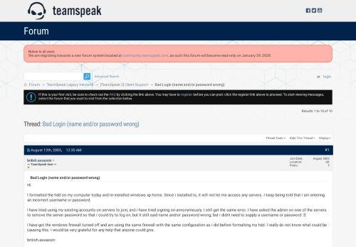 
                            11. Bad Login (name and/or password wrong) - TeamSpeak